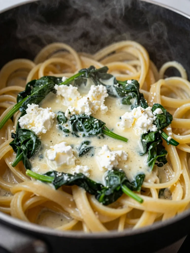 One Pan Spinach and Ricotta Pasta